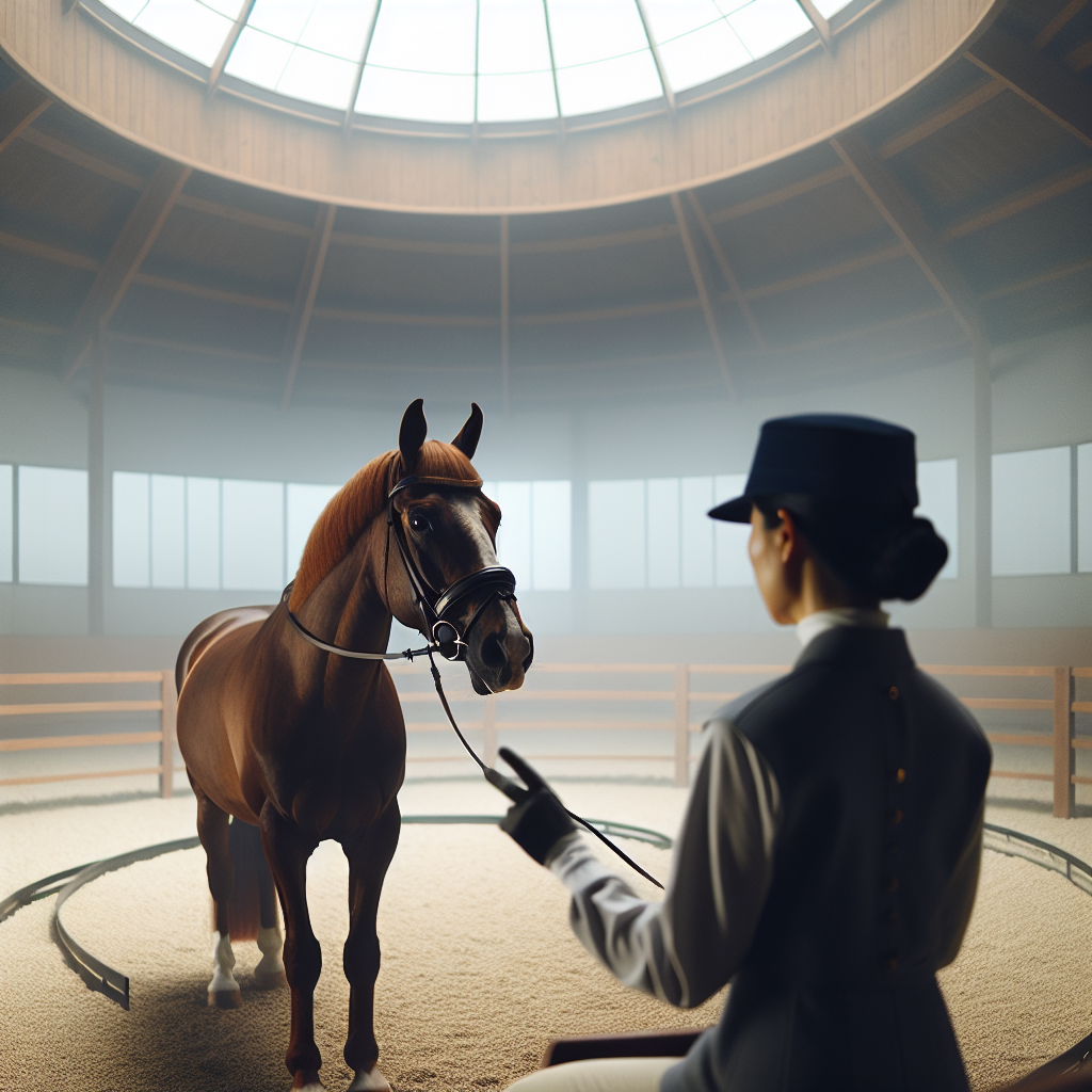 Séance de dressage de cheval dans un enclos rond